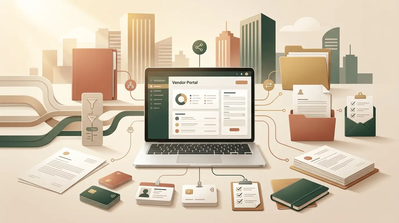 Couverture d'article sur bravo solutions, illustrant un écosystème numérique d'approvisionnement et d'accès au portail fournisseur.