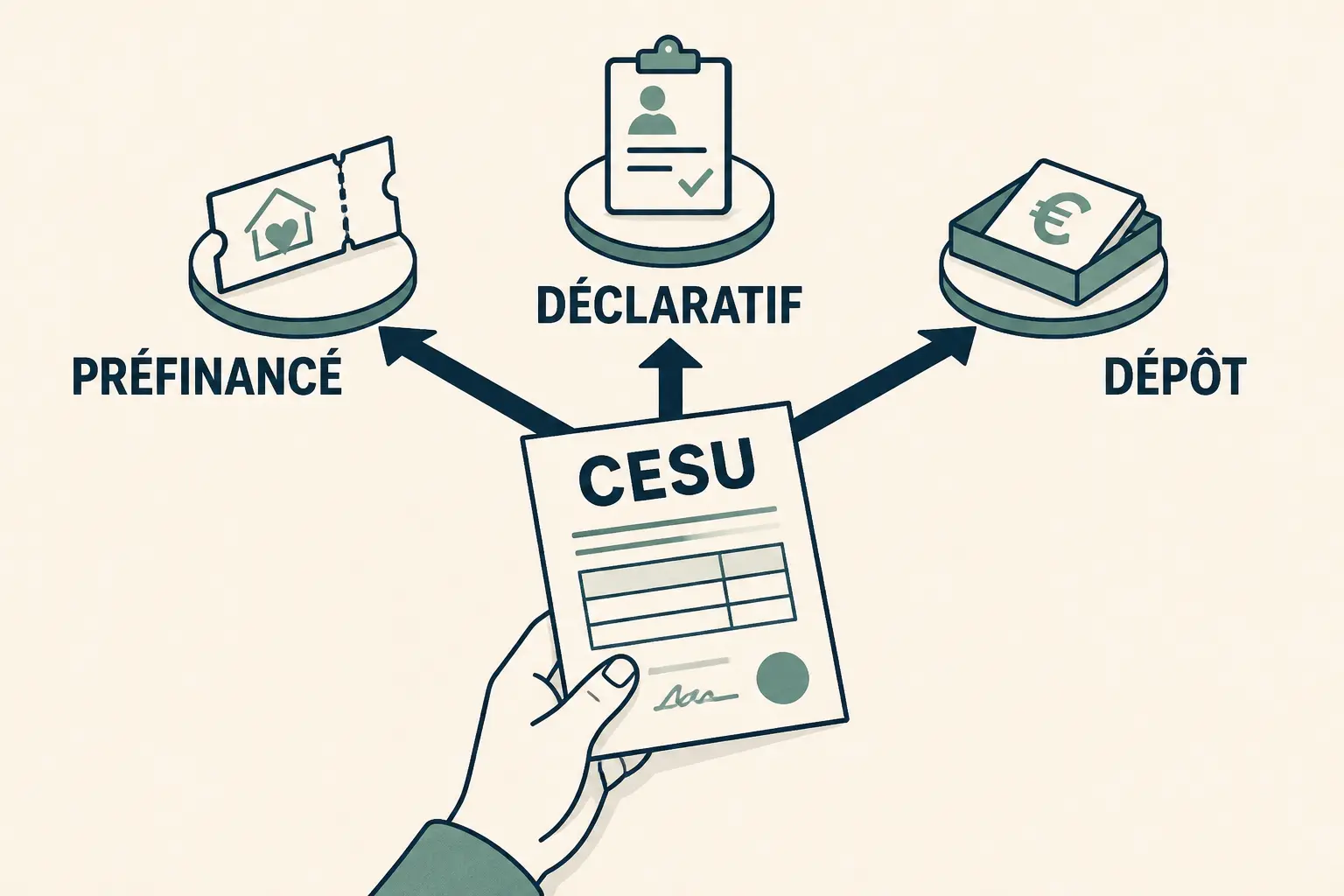 Comment encaisser un cheque cesu : schéma pour identifier un titre CESU préfinancé, déclaratif ou dépôt.